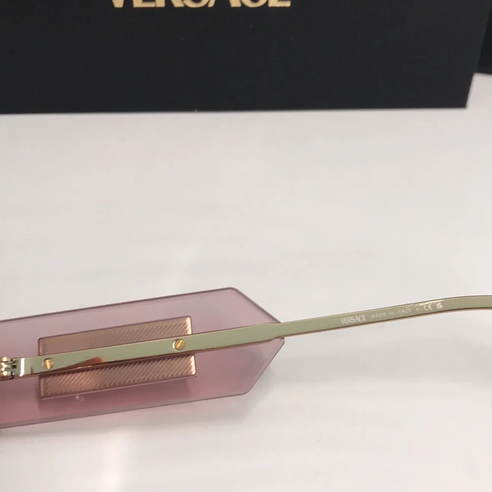 New Versace™ VE2276 Damier Women’s Sunglasses – Rimless Pink Metal - Picture 11 of 15